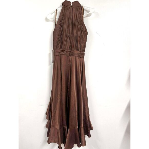 Mac Duggal Halter Neck Flower Detail Ruffled Midi Dress Size S $398 - Picture 6 of 7